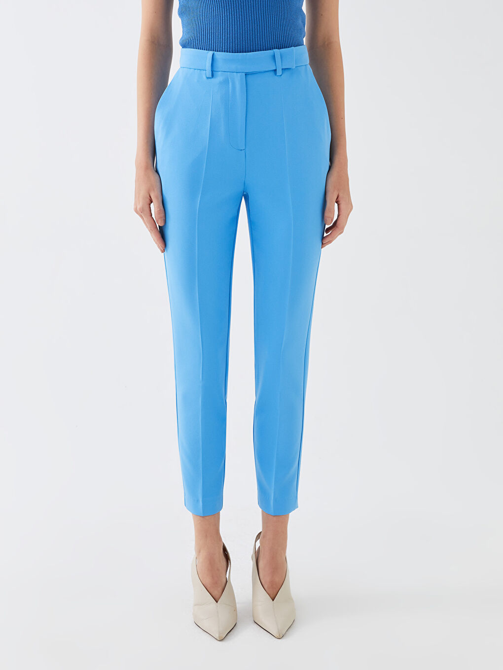 Mavi Yüksek Bel Dar Fit Kadın Havuç Pantolon-2