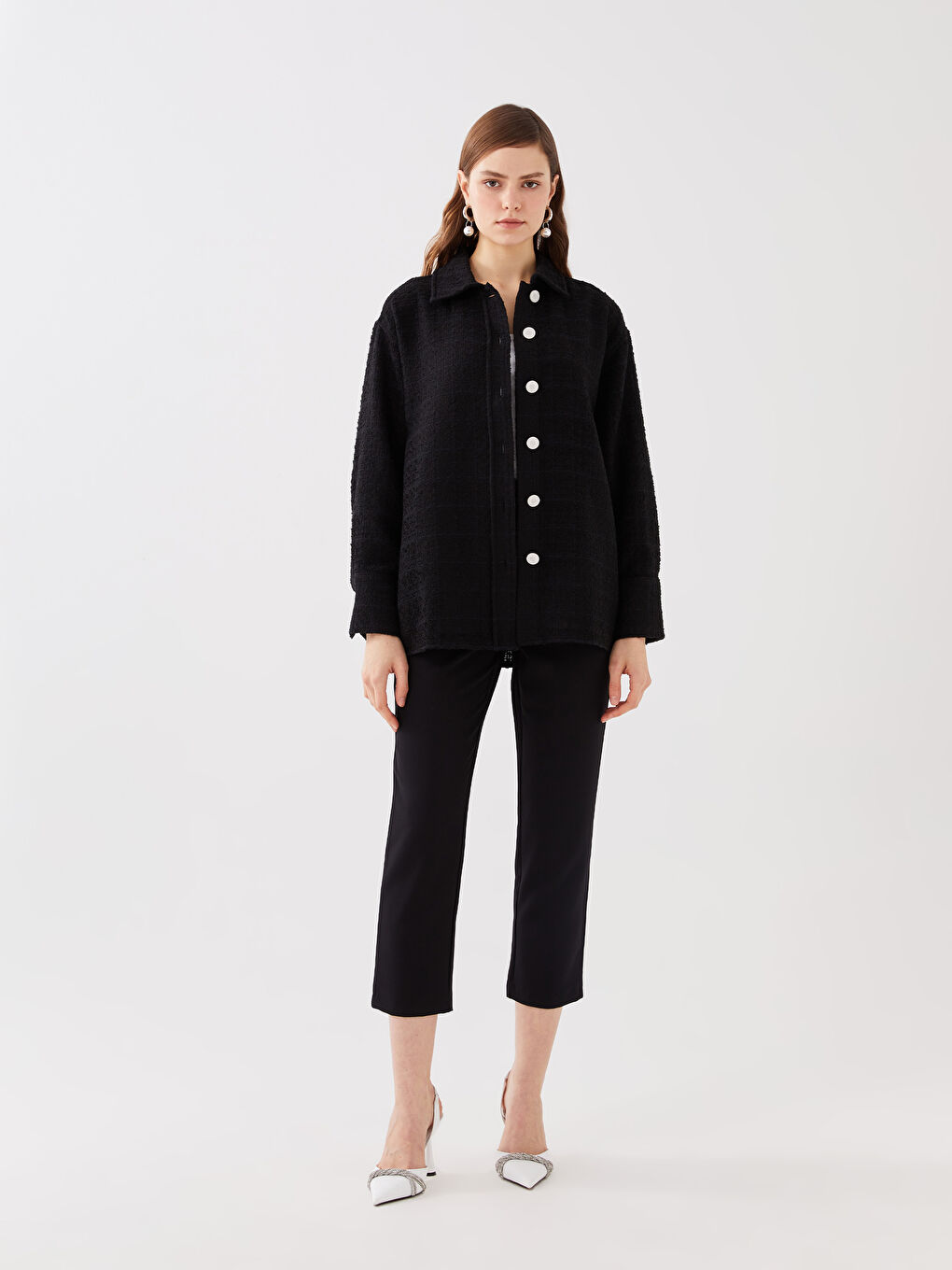 Узорчатая рубашка-пиджак оверсайз с длинным рукавом для женщин-2