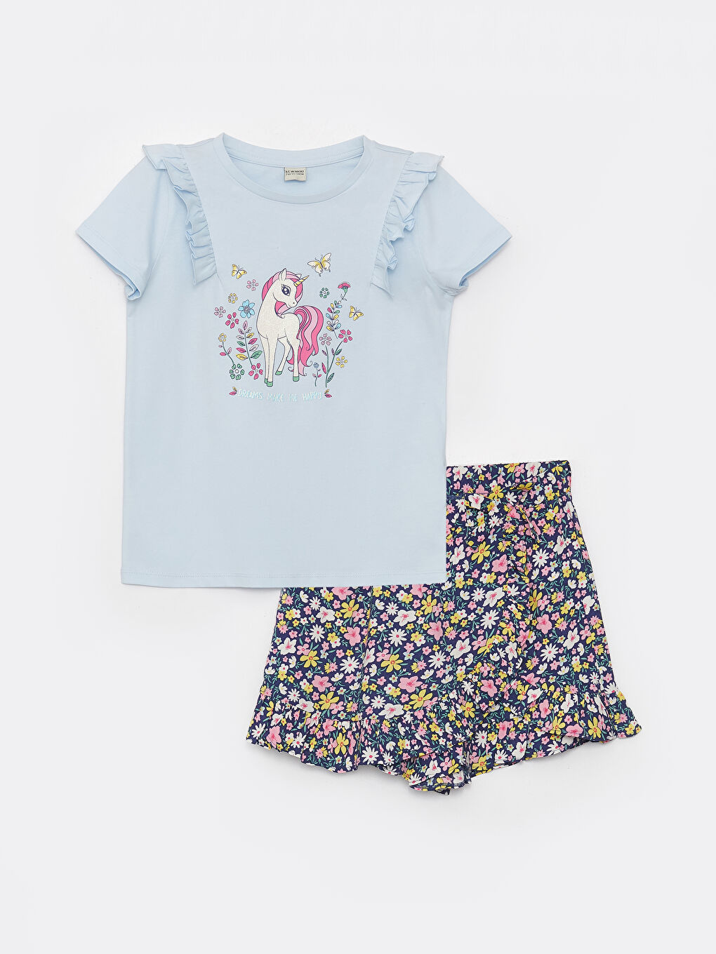 Crew Neck Girl's T-Shirt and Short Skirt