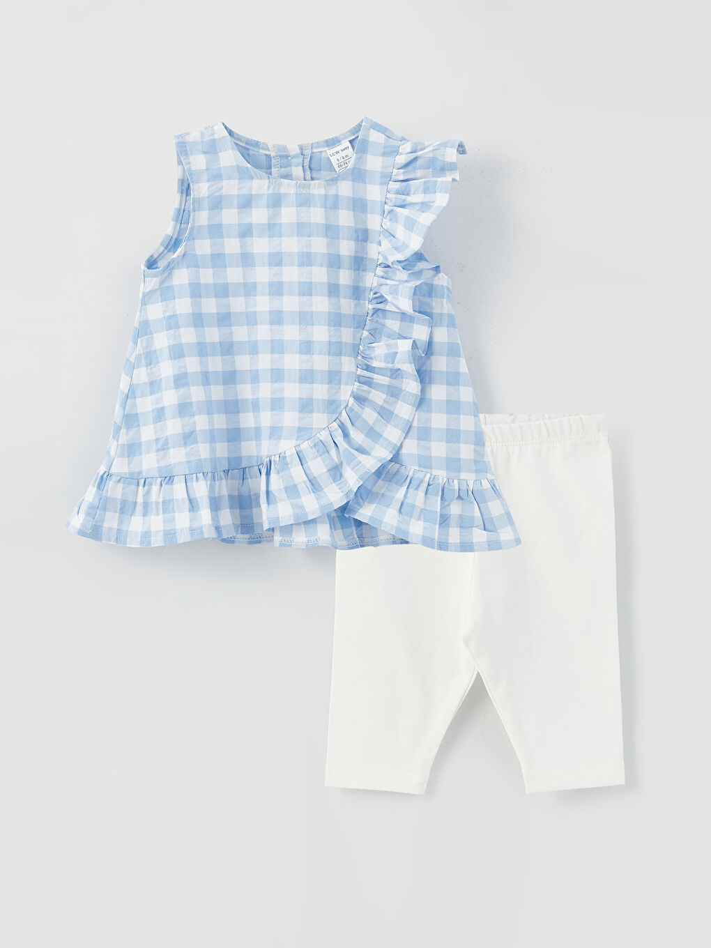 Crew Neck Plaid Baby Girl Blouse and Leggings 2-Pack Set