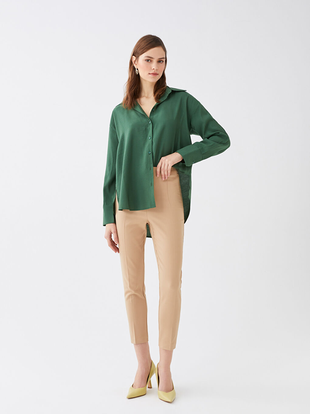 Pantalon Taille Haute Régulier Uni pour Femmes-1