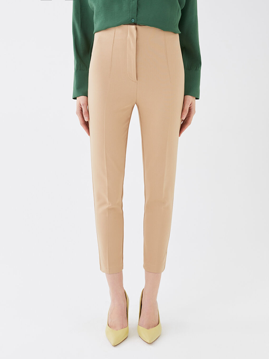 Pantalon Taille Haute Régulier Uni pour Femmes-3