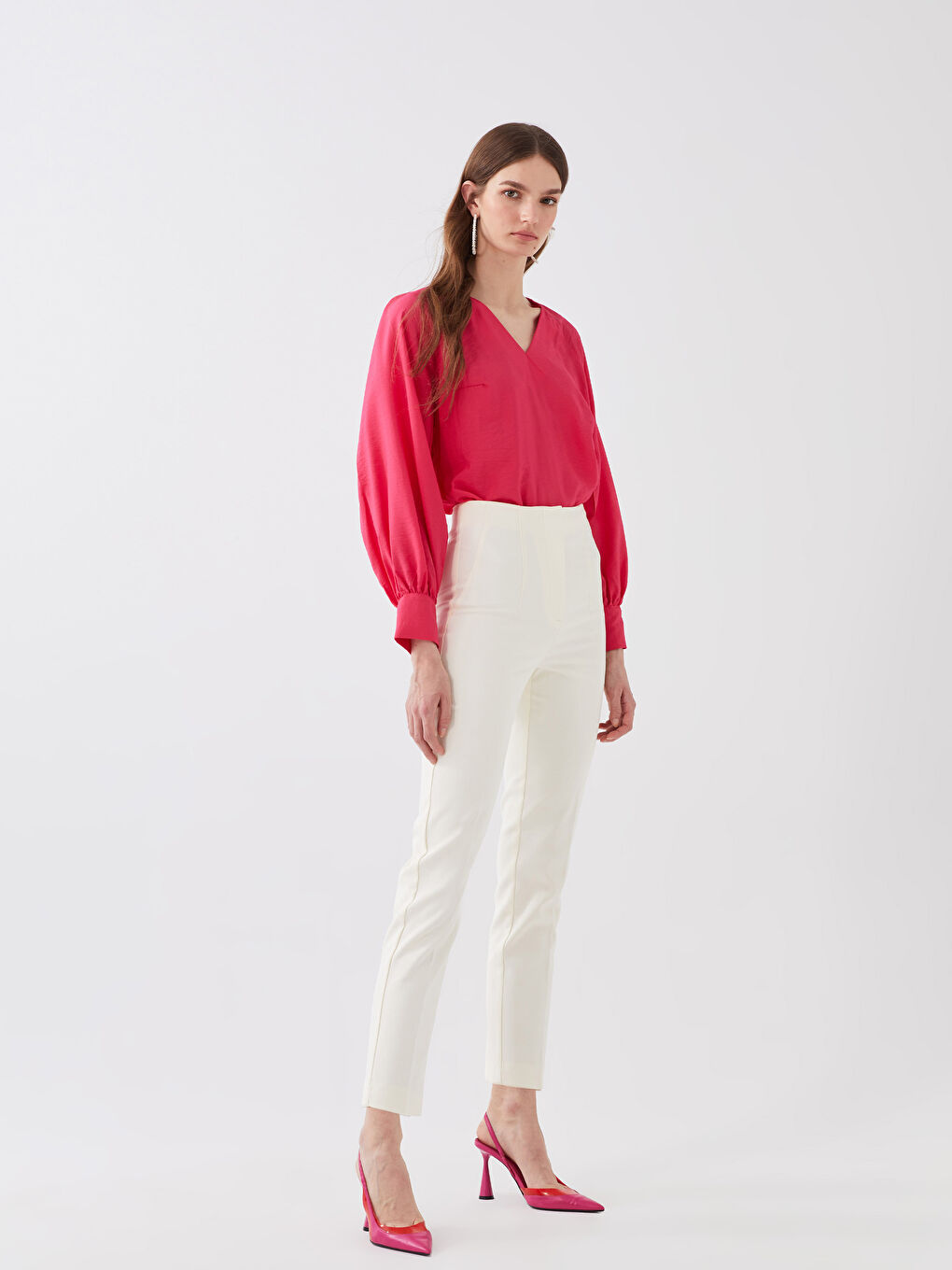 Ekru Kadın Standart Fit Düz Pantolon