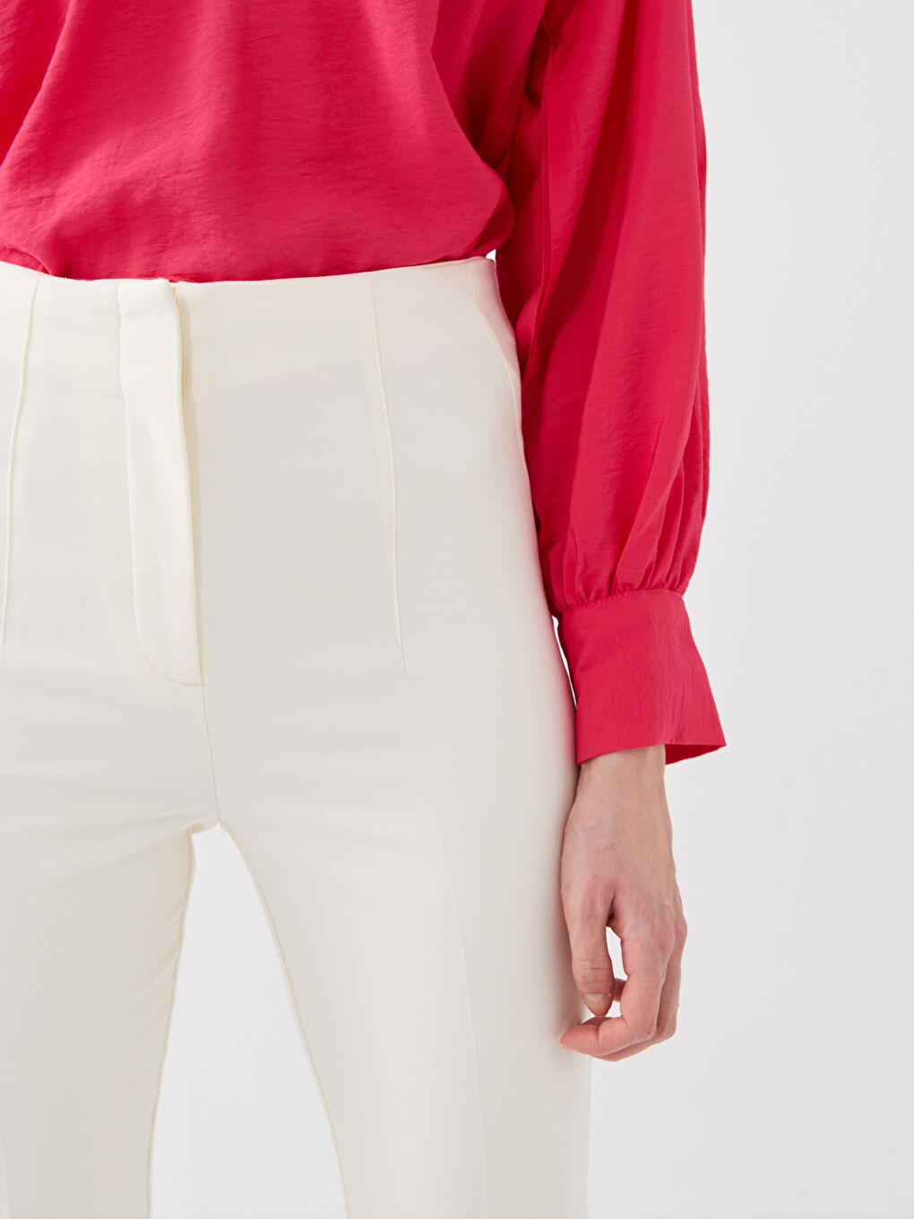 Ekru Kadın Standart Fit Düz Pantolon-2