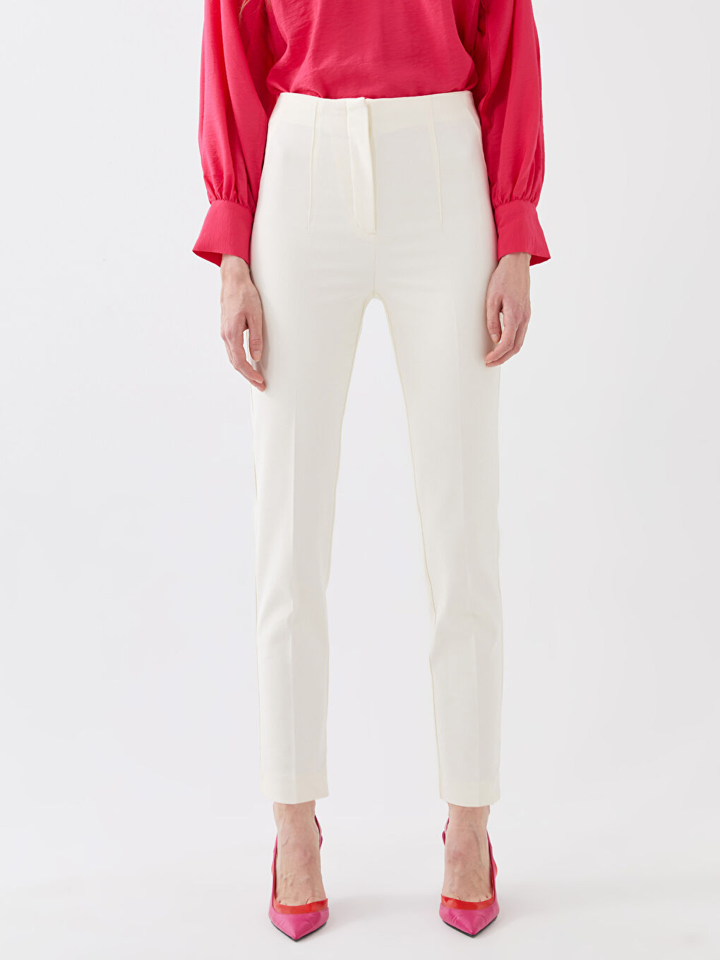 Ekru Kadın Standart Fit Düz Pantolon-3