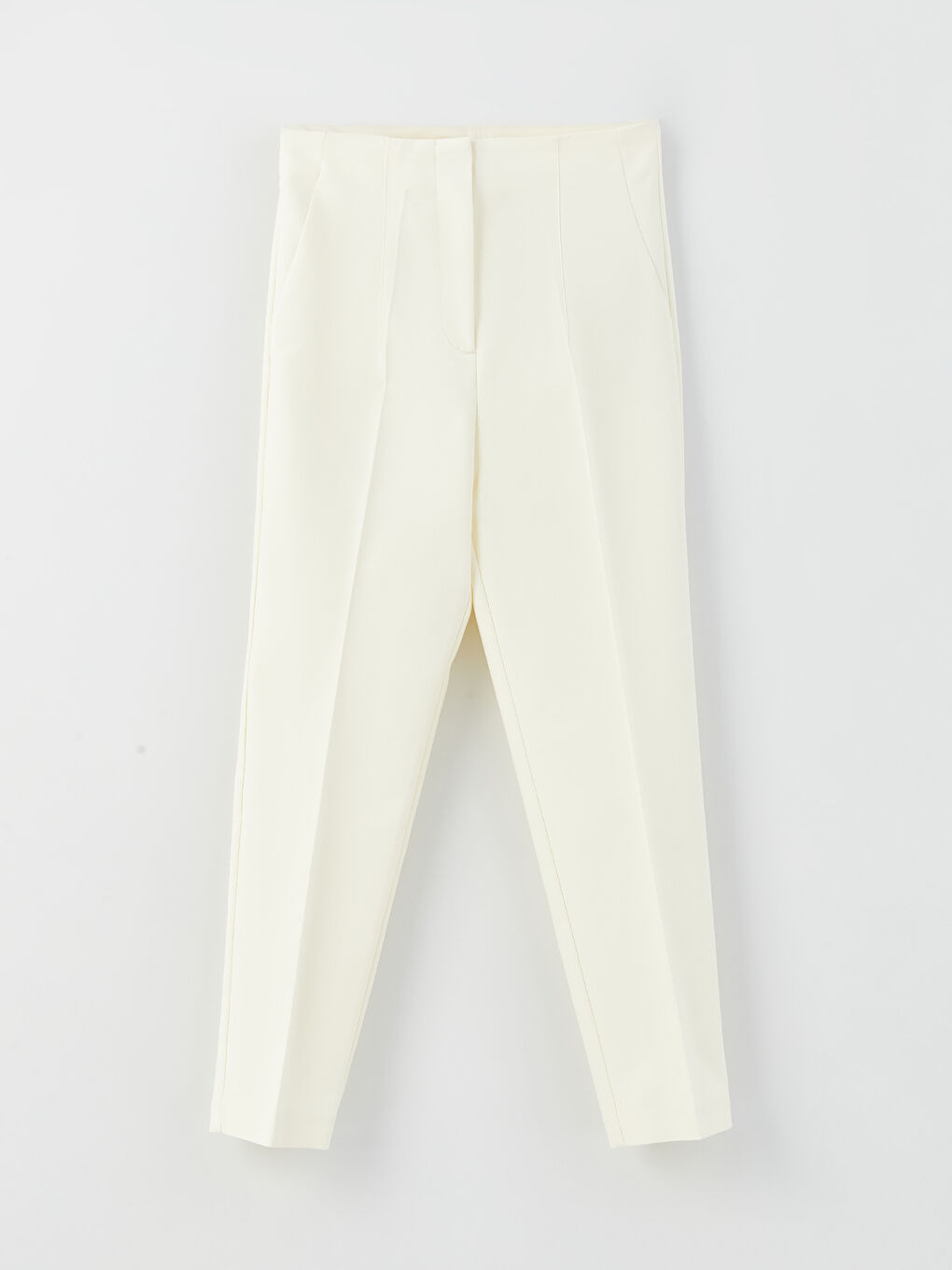 Ekru Kadın Standart Fit Düz Pantolon-5