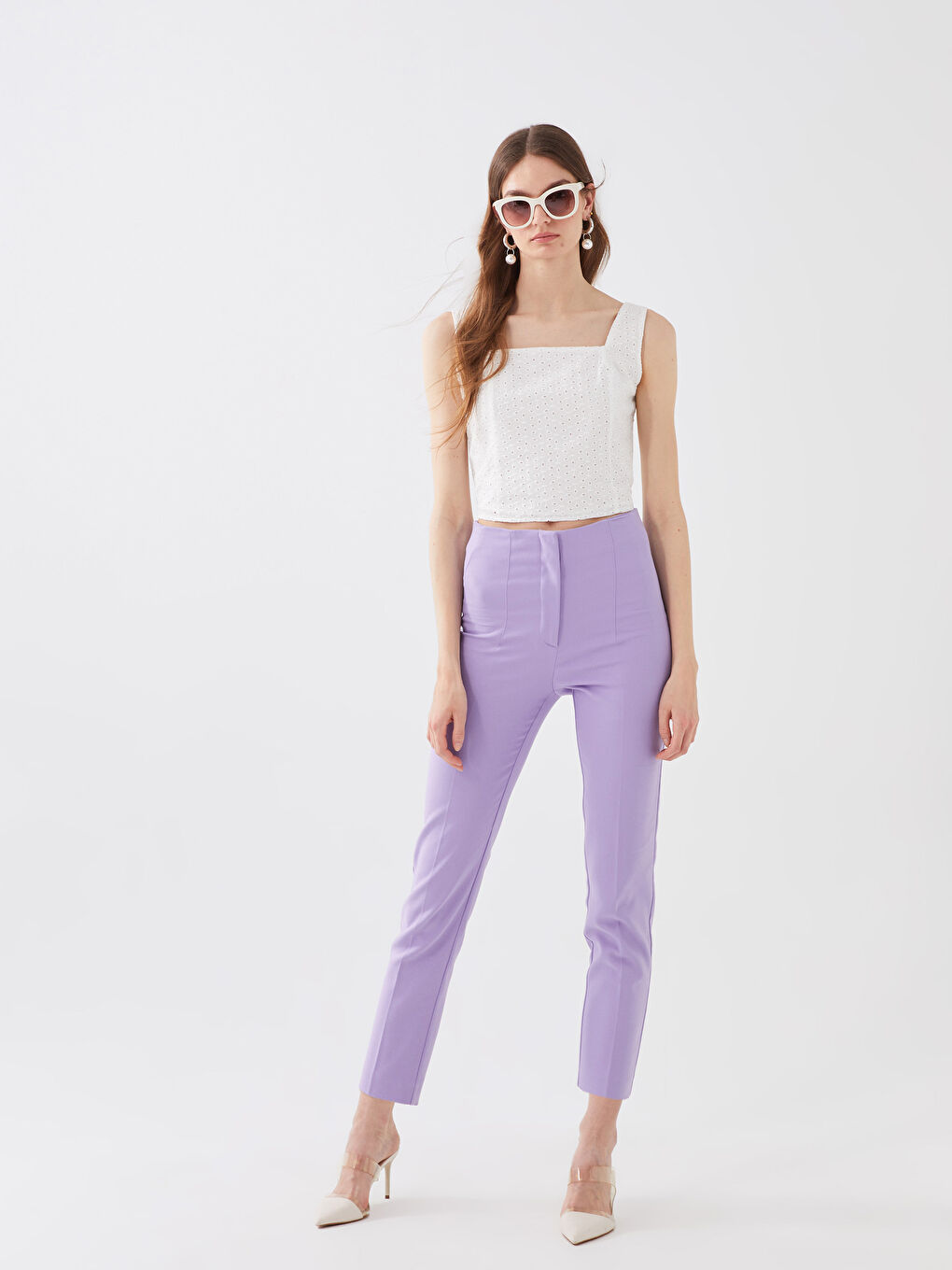 Lila Kadın Standart Fit Düz Pantolon-1