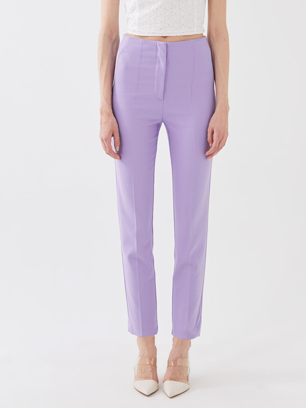 Lila Kadın Standart Fit Düz Pantolon-3