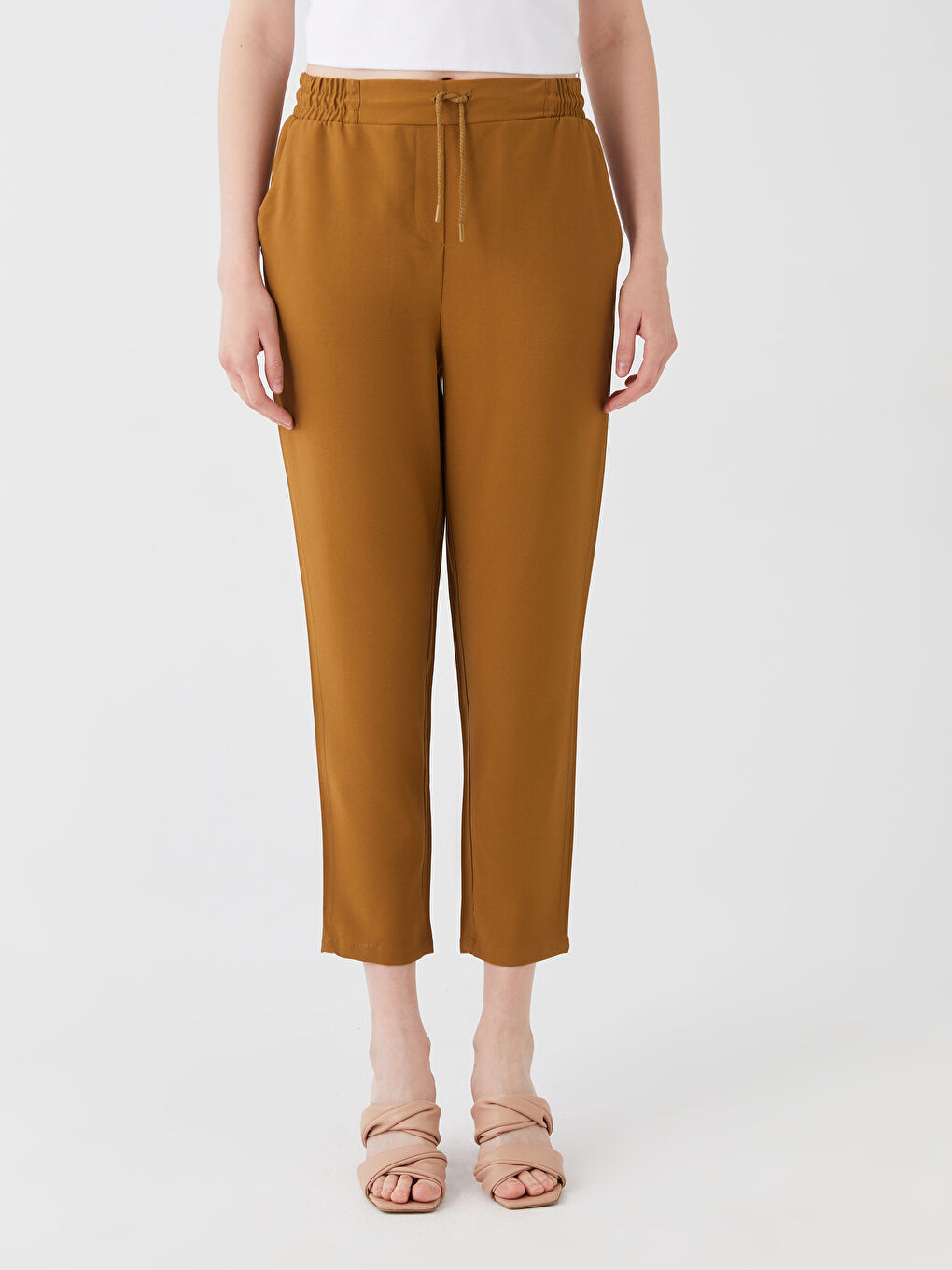 Женские однотонные брюки с эластичным поясом-2