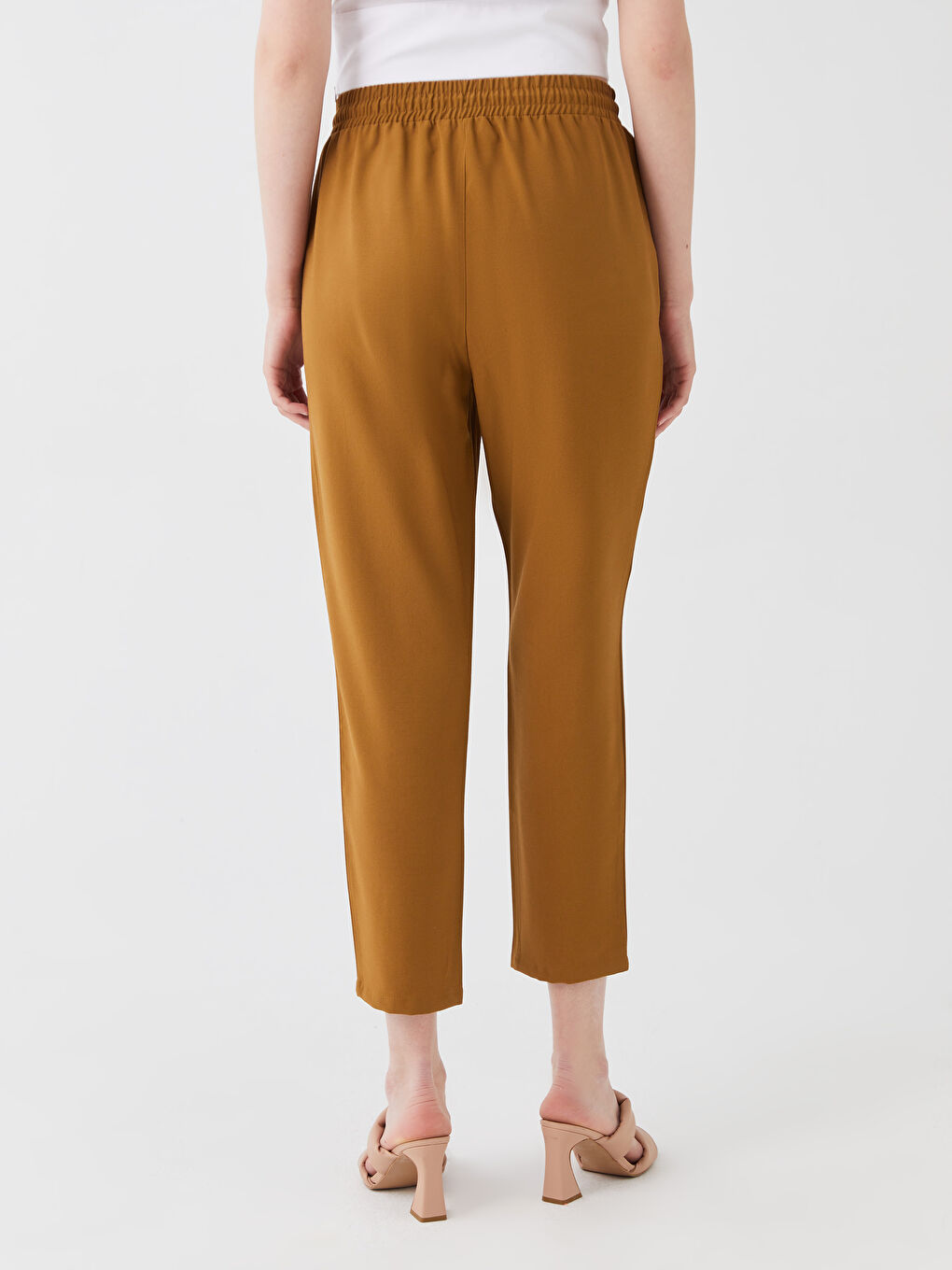 Женские однотонные брюки с эластичным поясом-3