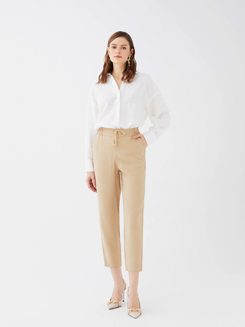 Women's Elastic Waist Plain Trousers