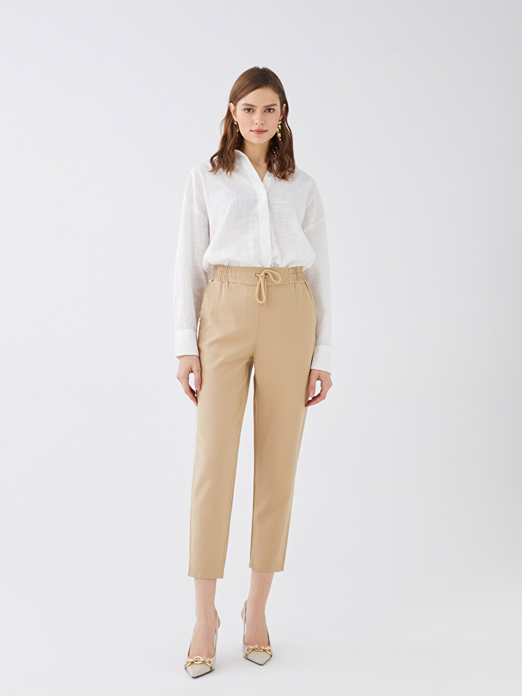 Women's Elastic Waist Plain Trousers-1