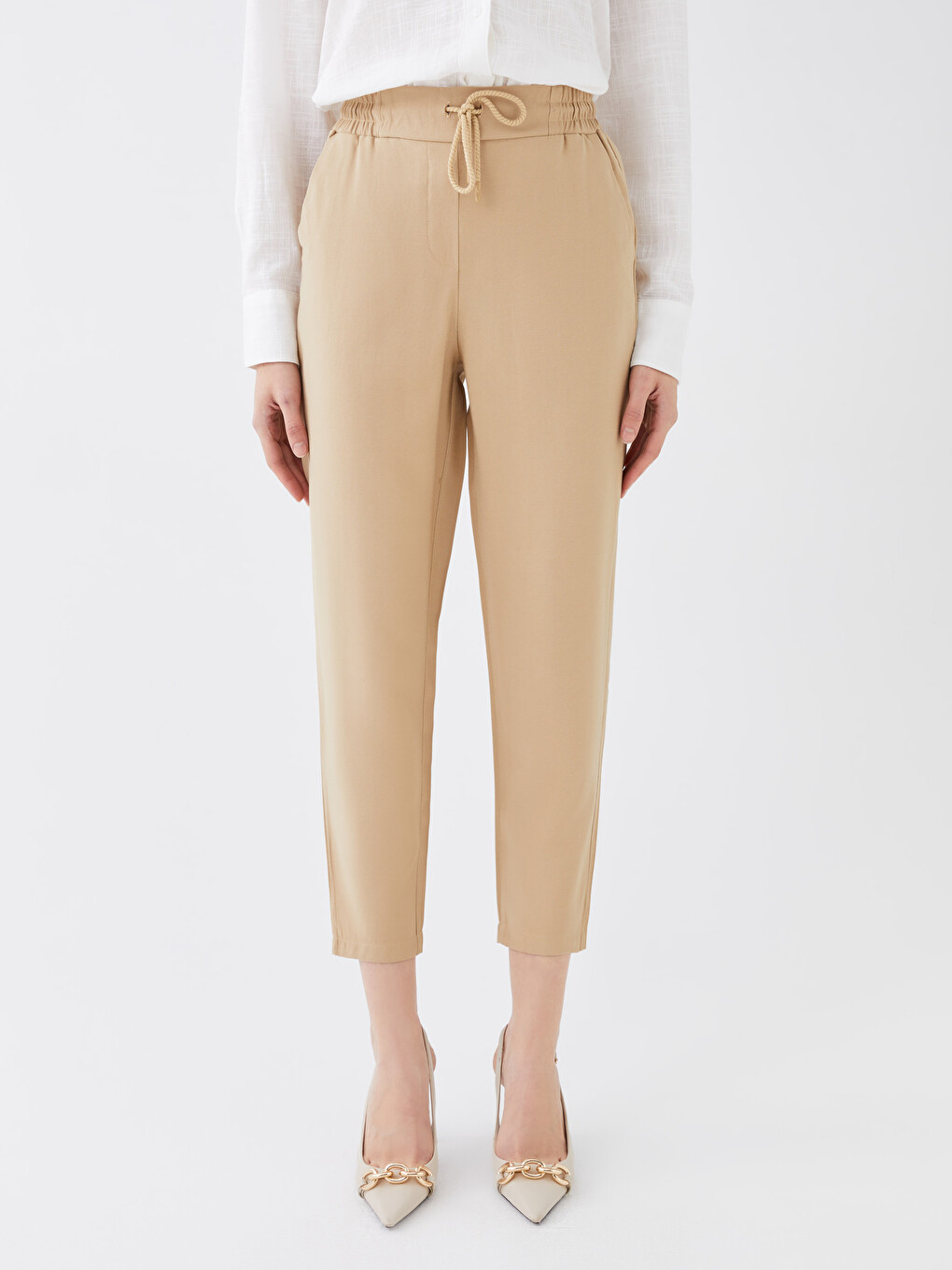 Women's Elastic Waist Plain Trousers-3