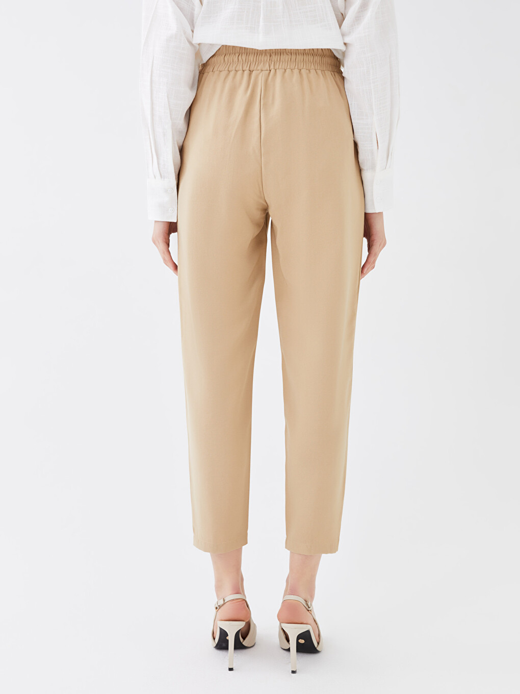 Women's Elastic Waist Plain Trousers-4