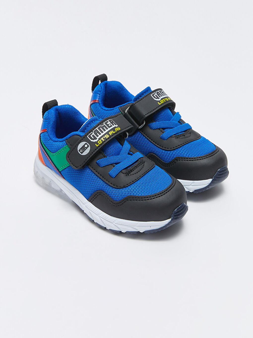 Mavi Tabanı Işıklı Cırt Cırtlı Erkek Bebek Spor Ayakkabı-1