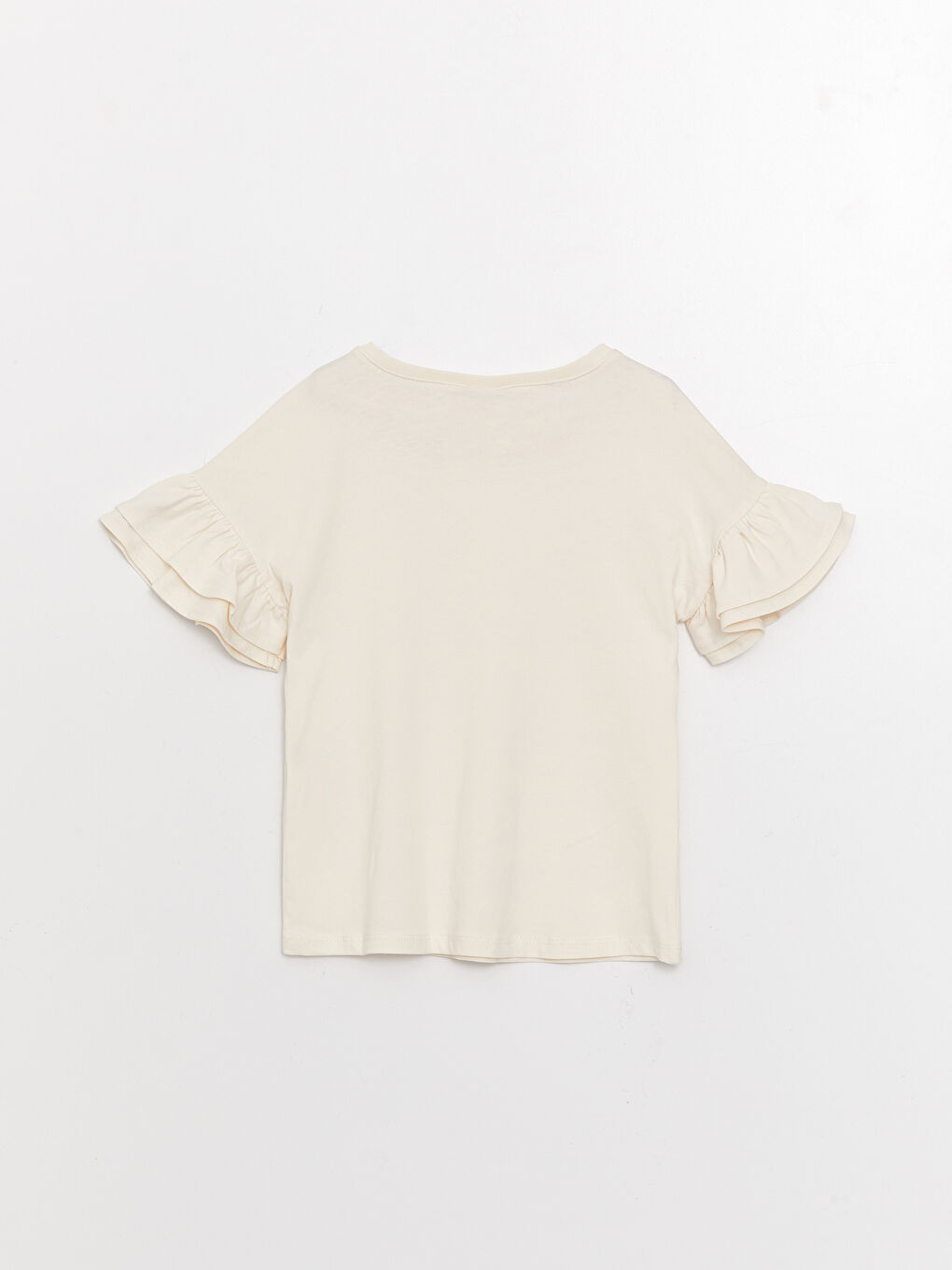 Ekru Bisiklet Yaka Baskılı Kısa Kollu Kız Çocuk Tişört-1