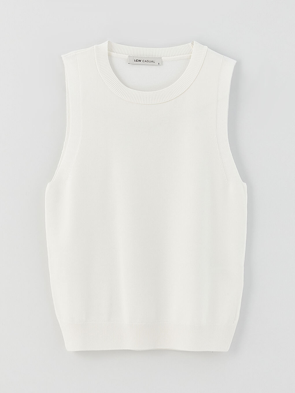 Ekru Kadın Bisiklet Yaka Düz Kolsuz Triko Kazak