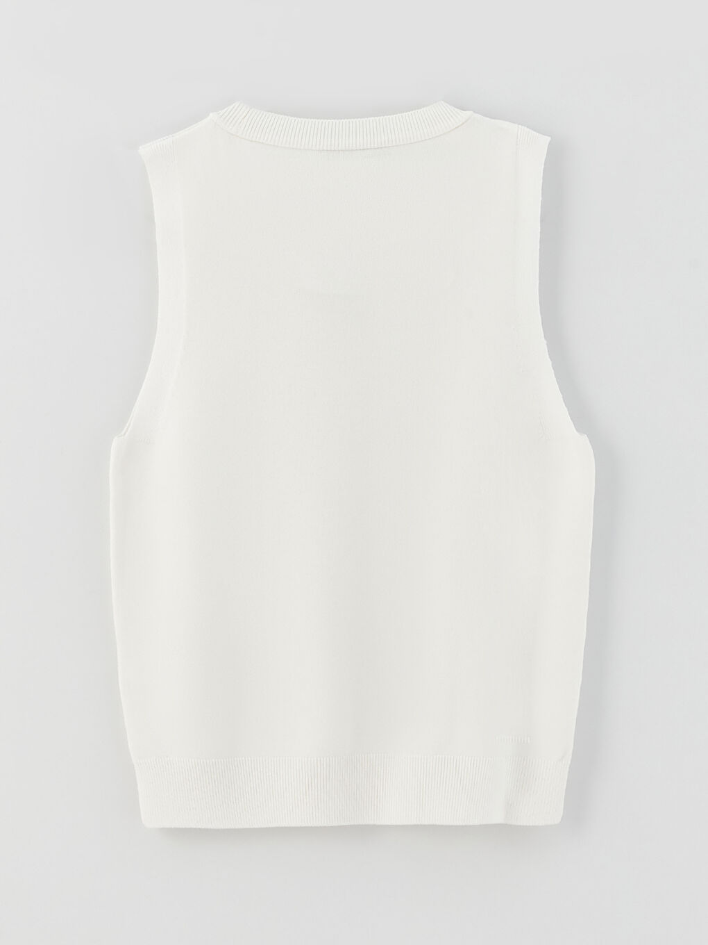 Ekru Kadın Bisiklet Yaka Düz Kolsuz Triko Kazak-1