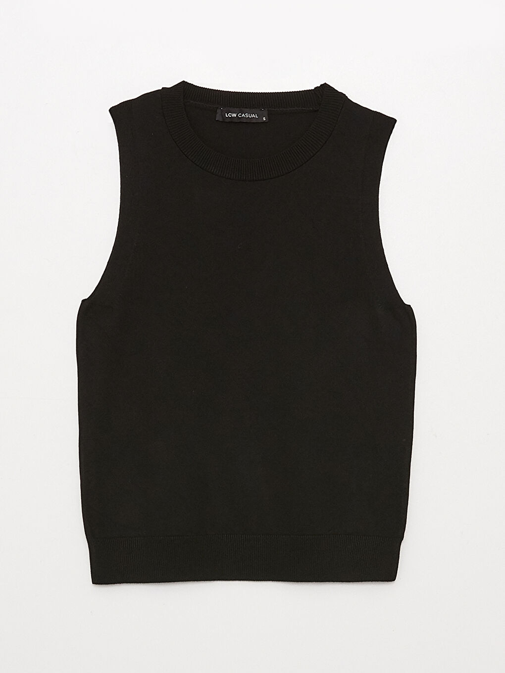 Siyah Kadın Bisiklet Yaka Düz Kolsuz Triko Kazak