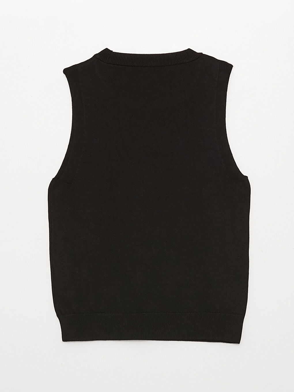 Siyah Kadın Bisiklet Yaka Düz Kolsuz Triko Kazak-1