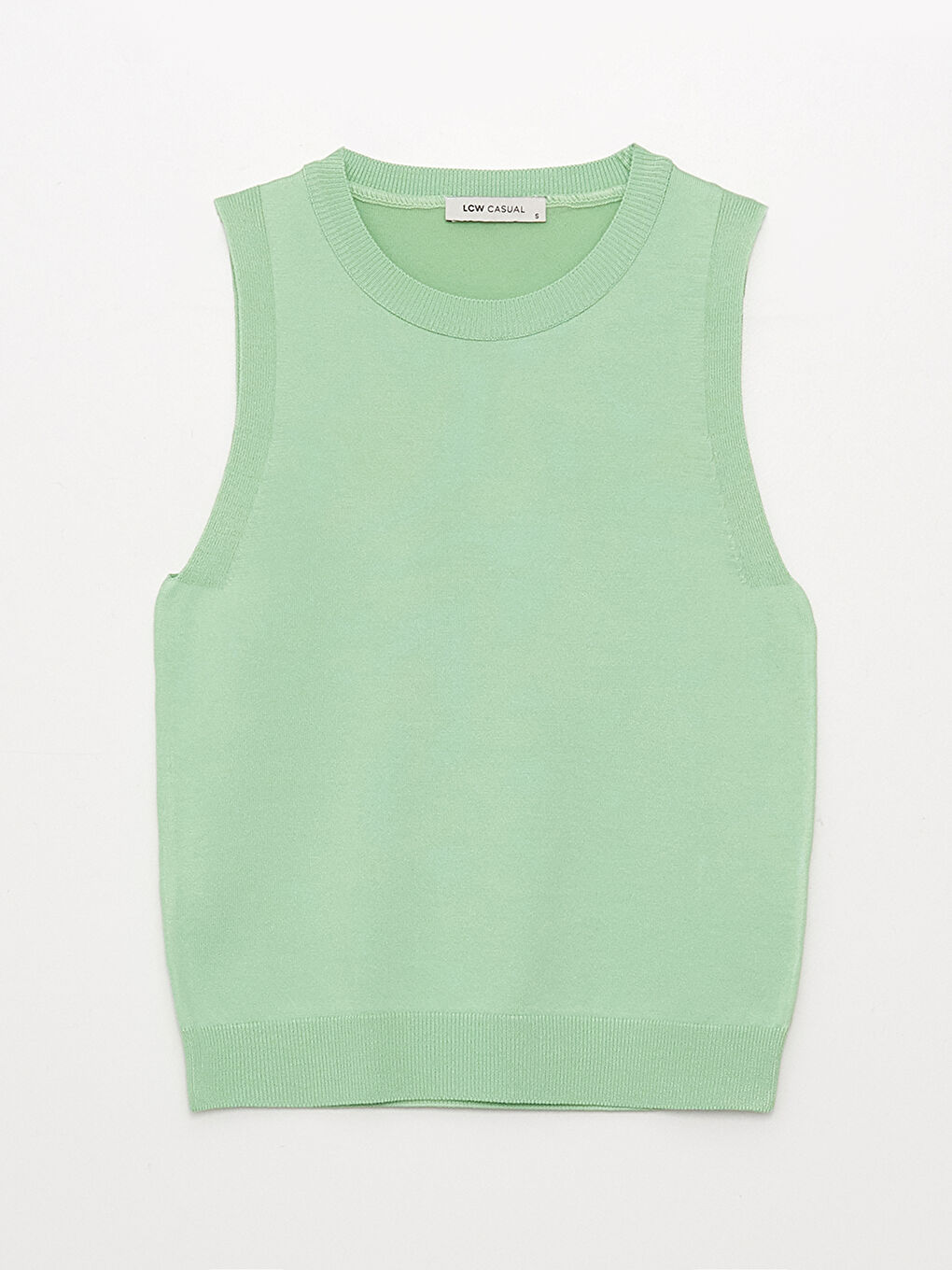 Yeşil Kadın Bisiklet Yaka Düz Kolsuz Triko Kazak