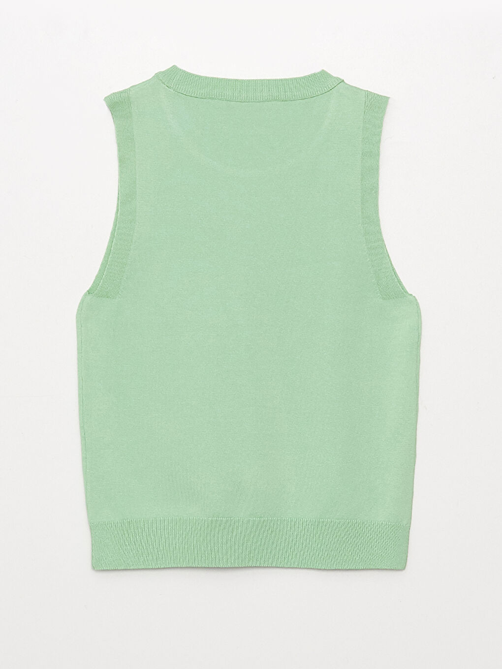 Yeşil Kadın Bisiklet Yaka Düz Kolsuz Triko Kazak-1