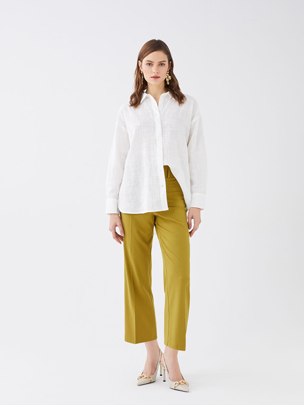 Pantaloni Simpli cu Talie Înaltă și Croială Regular pentru Femei-1