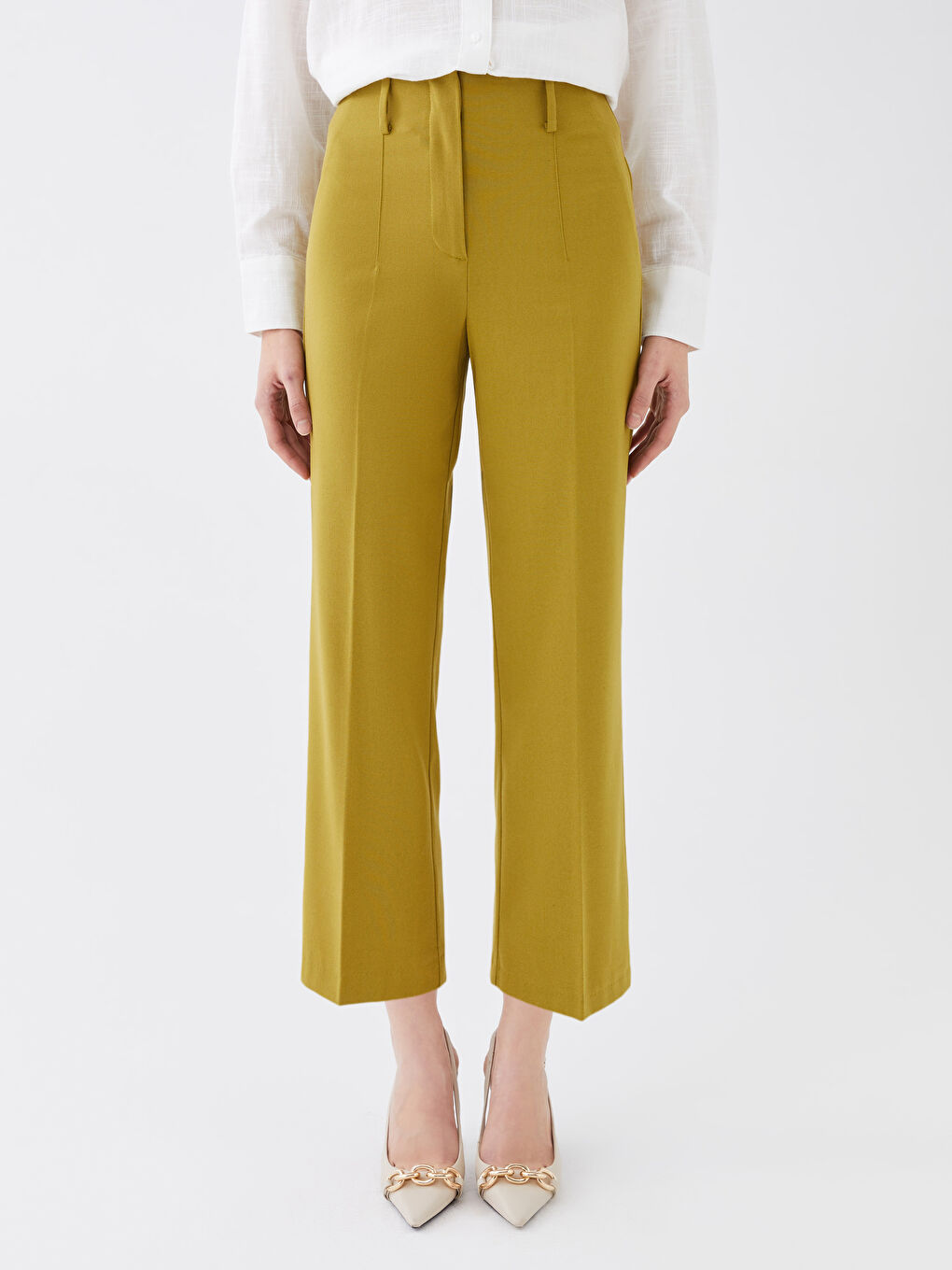 Pantaloni Simpli cu Talie Înaltă și Croială Regular pentru Femei-3