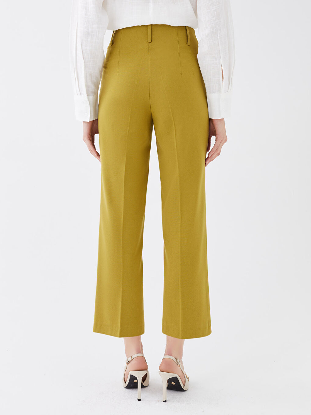 Pantaloni Simpli cu Talie Înaltă și Croială Regular pentru Femei-4