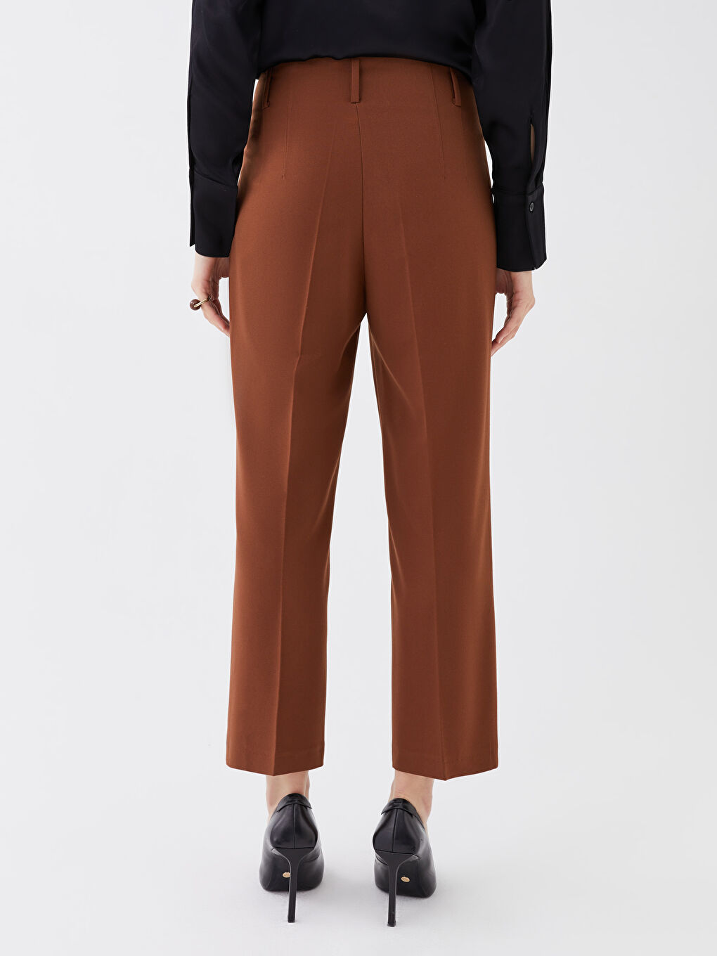 Pantaloni Simpli cu Talie Înaltă și Croială Regular pentru Femei-4