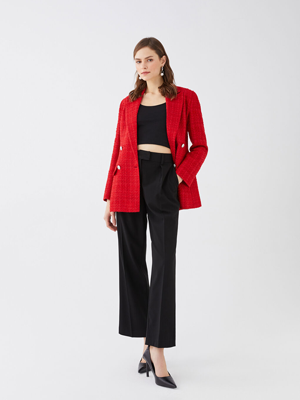 Siyah Kadın Yüksek Bel Rahat Kalıp Düz Pantolon