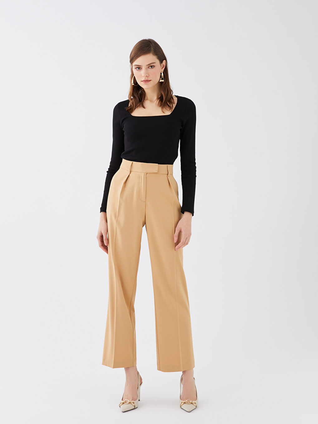 High Waisted Relaxed Fit Regular Women's Trousers