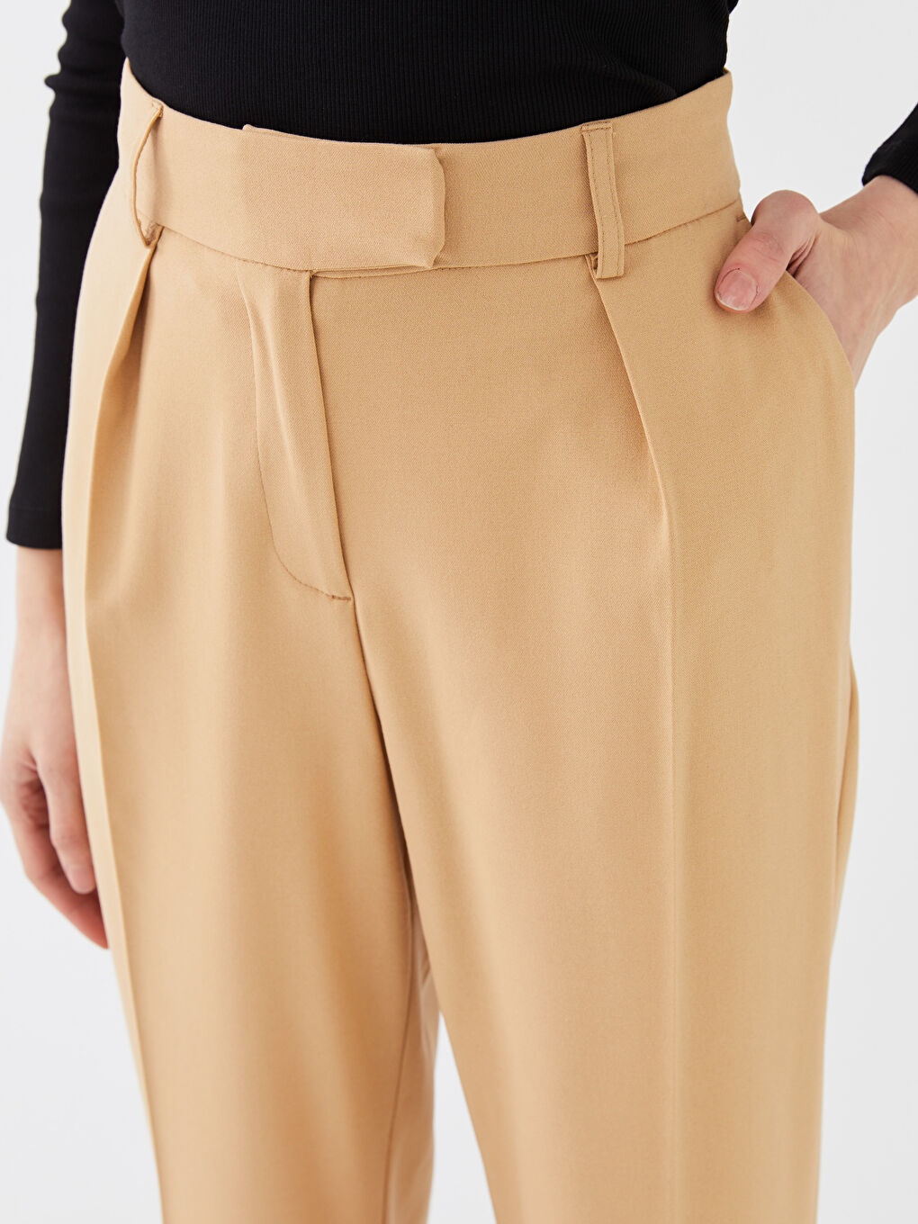 High Waisted Relaxed Fit Regular Women's Trousers-2
