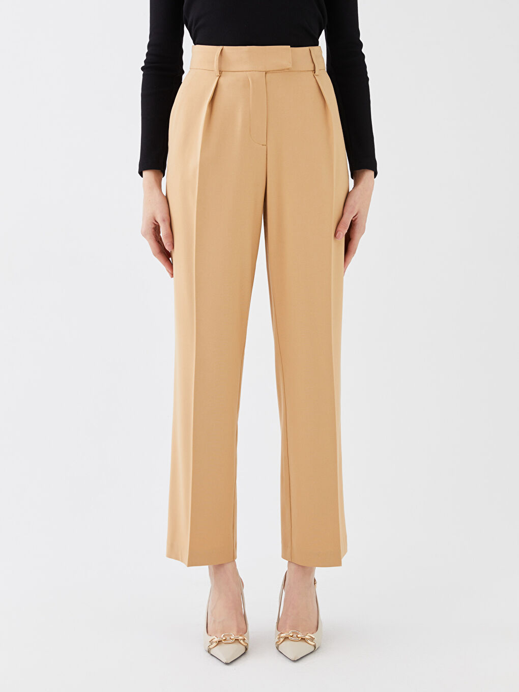 High Waisted Relaxed Fit Regular Women's Trousers-3