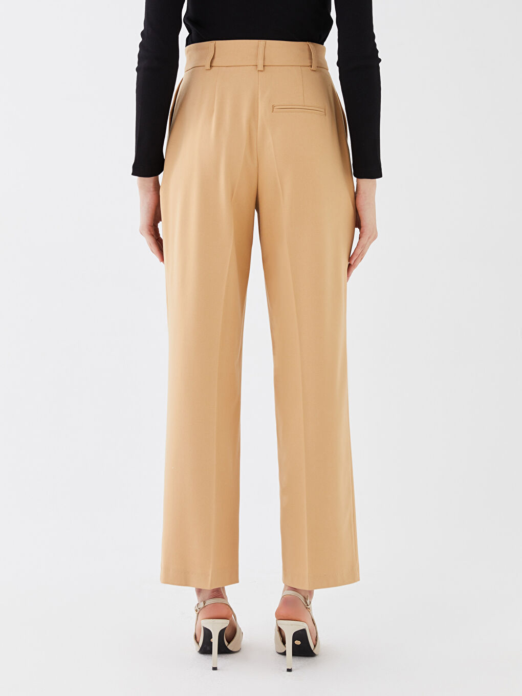 High Waisted Relaxed Fit Regular Women's Trousers-4