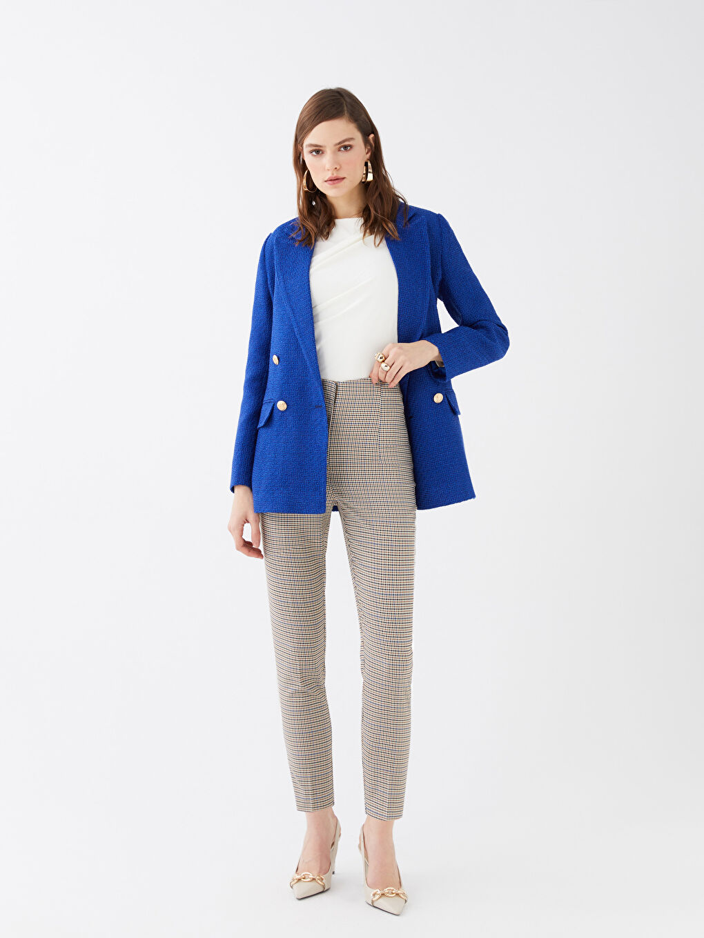 High Waist Standard Fit Crowbar Pattern Women's Trousers