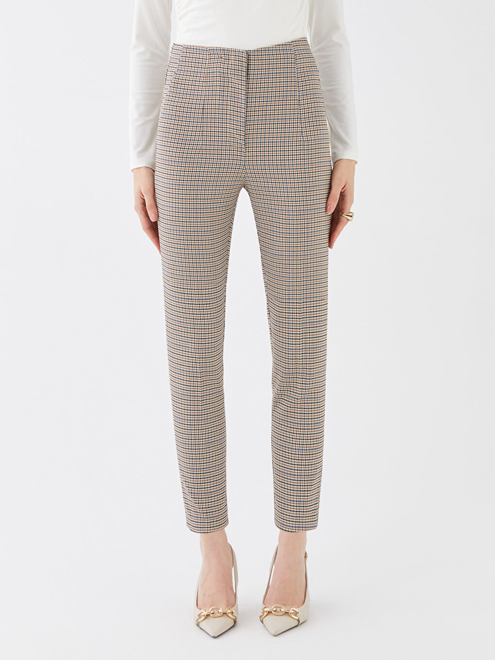 High Waist Standard Fit Crowbar Pattern Women's Trousers-3