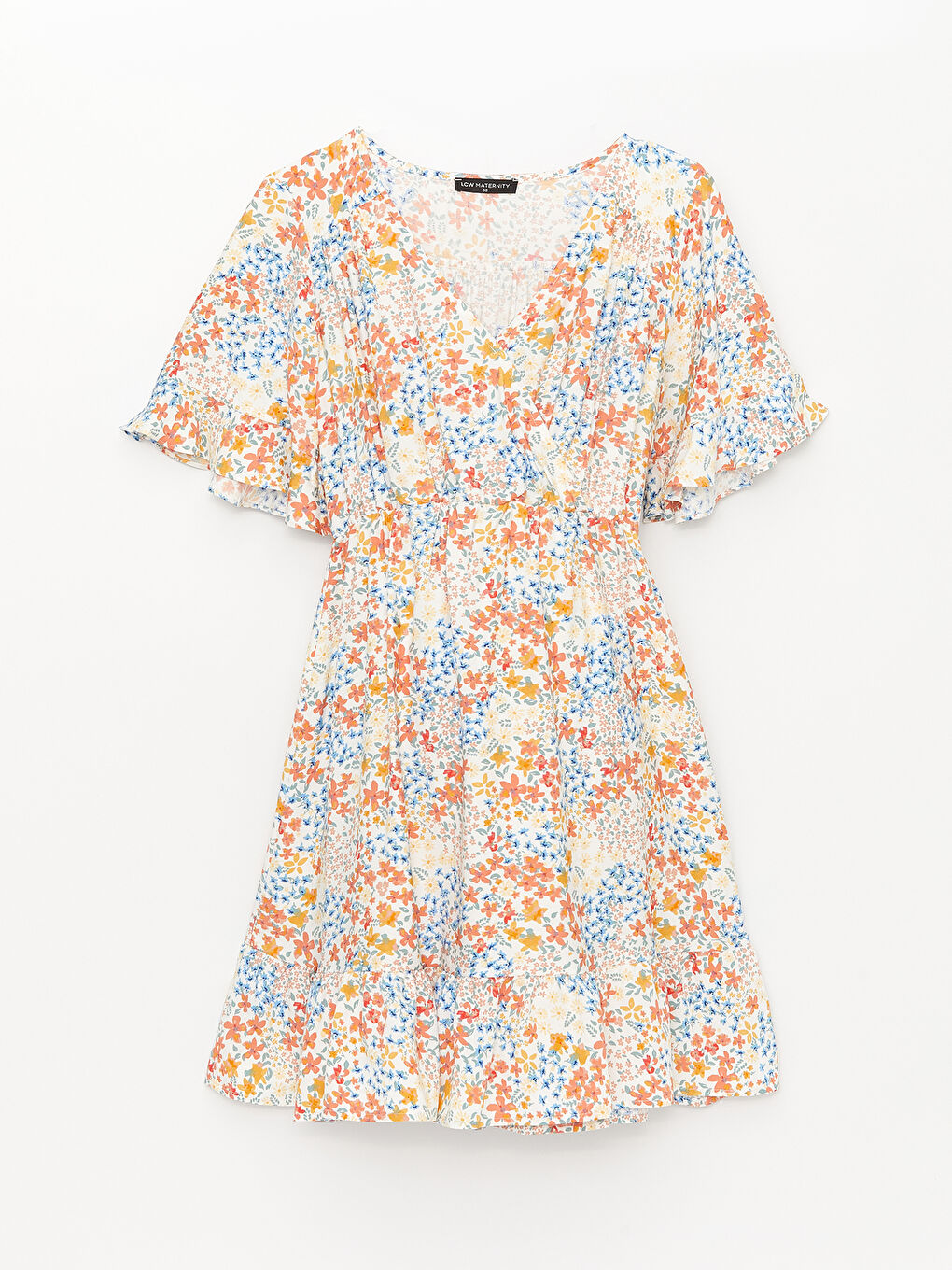 LCWAIKIKI Maternity Robe Maternité à Motifs à Col Double Boutonnage et Manches Courtes -S3DM47Z8-LT4
