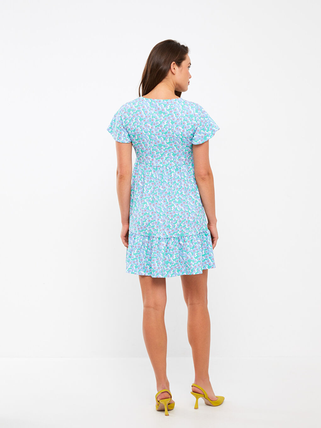 Crew Neck Patterned Short Sleeve Crinkled Maternity Dress -S3DM48Z8-LRR