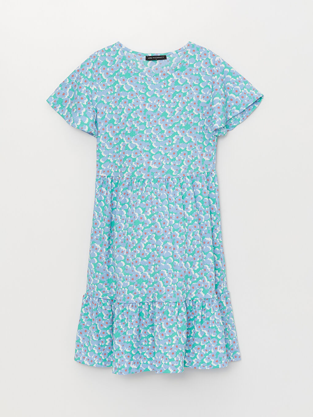 Crew Neck Patterned Short Sleeve Crinkled Maternity Dress -S3DM48Z8-LRR