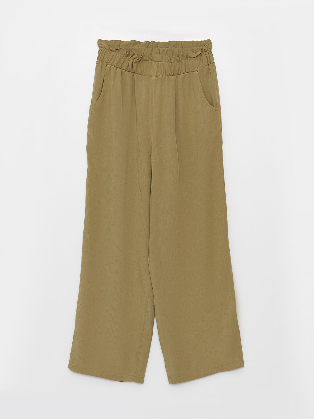 Haki Beli Lastikli Basic Geniş Paça Kız Çocuk Kapri