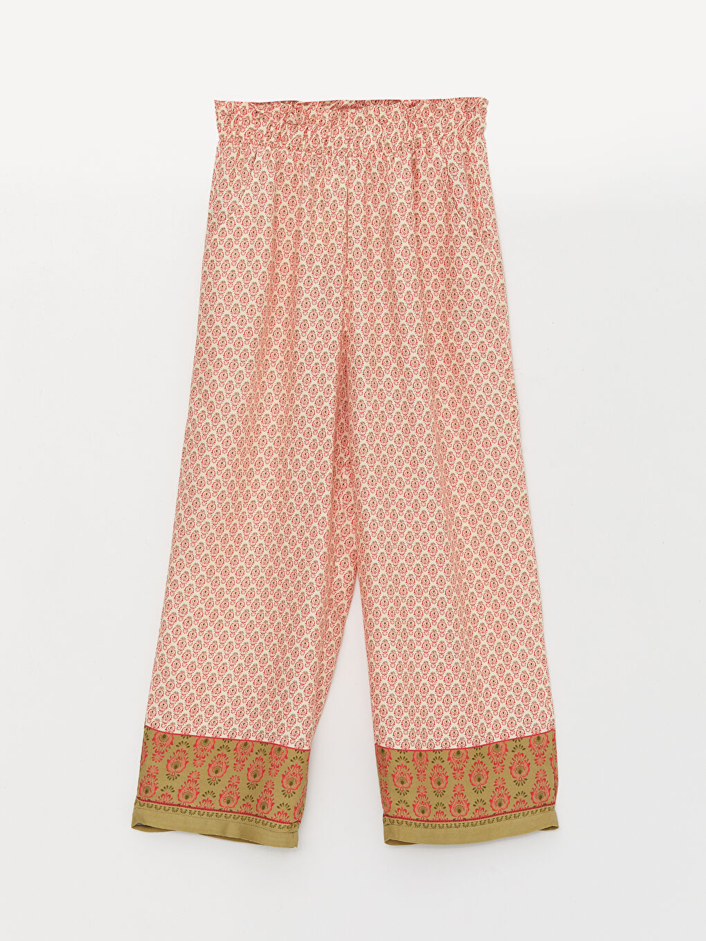 Ekru Beli Lastikli Desenli Kız Çocuk Kapri