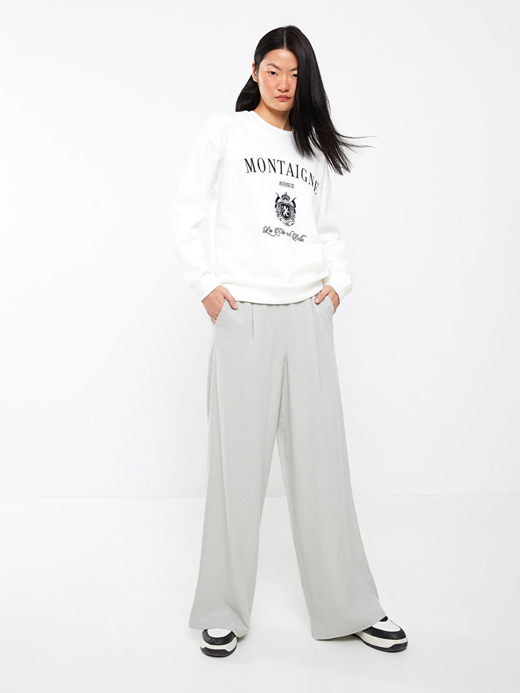 Women's Elastic Waist Plain Trousers