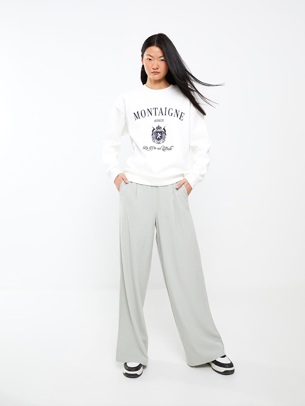 Women's Elastic Waist Plain Trousers-1