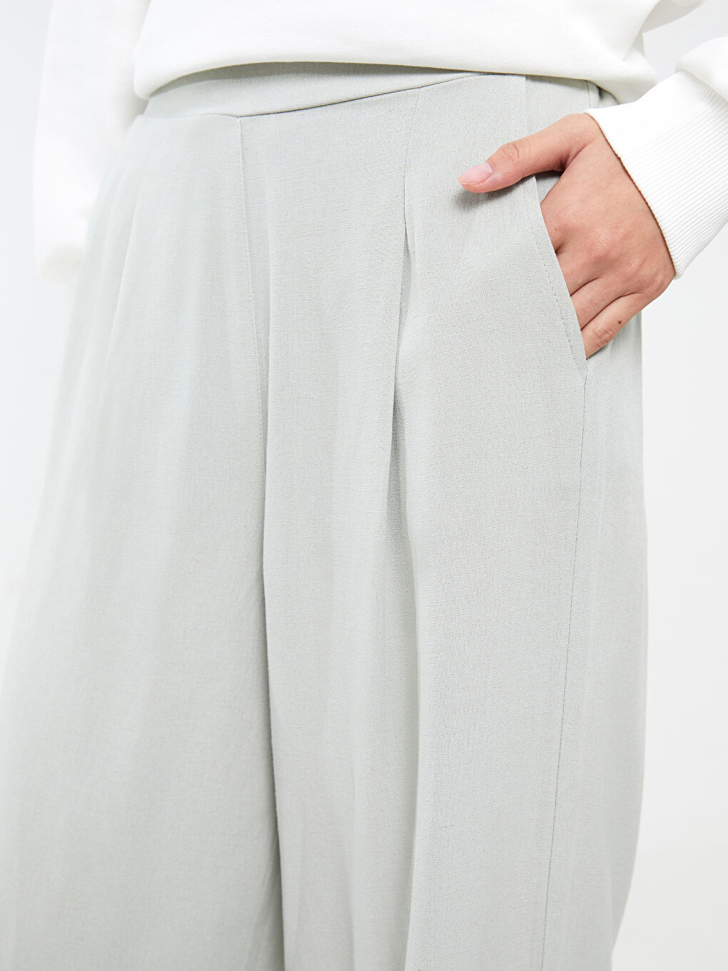 Women's Elastic Waist Plain Trousers-2