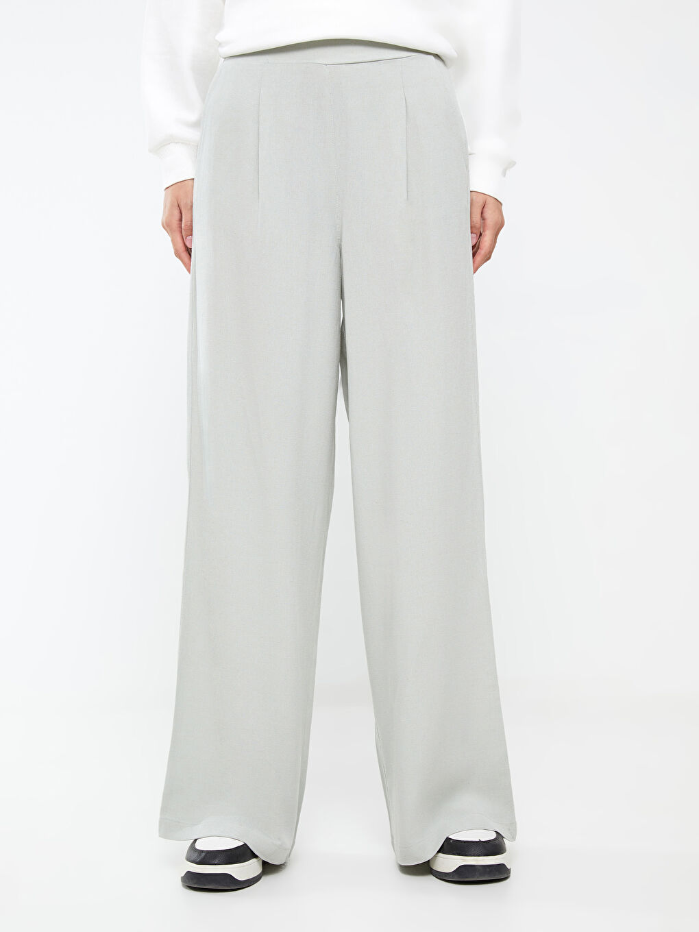 Women's Elastic Waist Plain Trousers-3