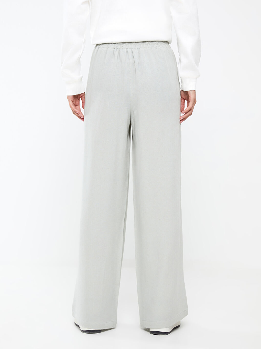 Women's Elastic Waist Plain Trousers-4