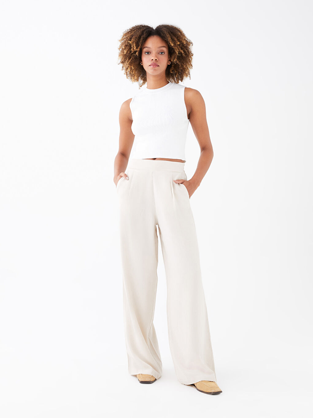 Ženske pantalone sa elastičnim strukom, jednostavne