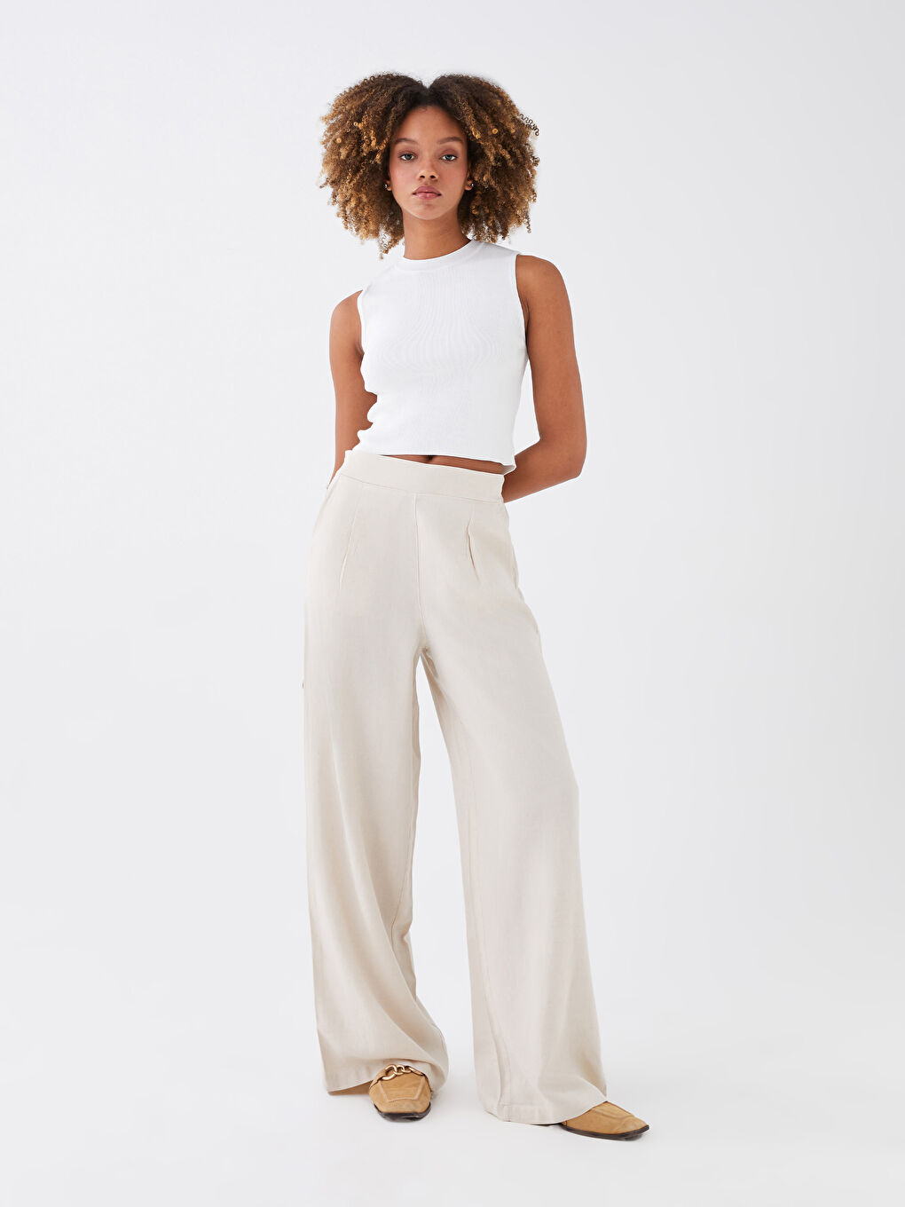 Ženske pantalone sa elastičnim strukom, jednostavne-1