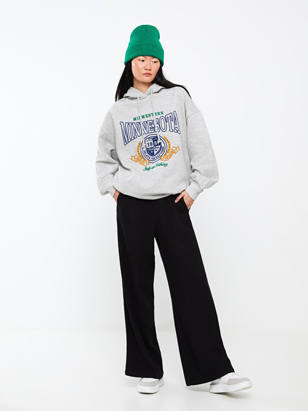 Siyah Kadın Beli Lastikli Düz Pantolon